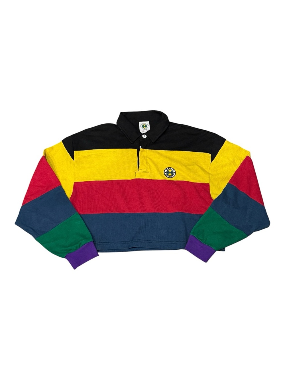 Cross Colours Crop Stripe Panel Rugby Top Women’s Sz S
